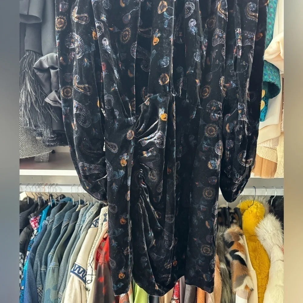 Zara- Black Velvet Paisley Longsleeve Mini Dress